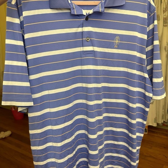Footjoy Polo Shirt Short Sleeve White Purple Striped Golf Mens‎ Size Large - Picture 12 of 12